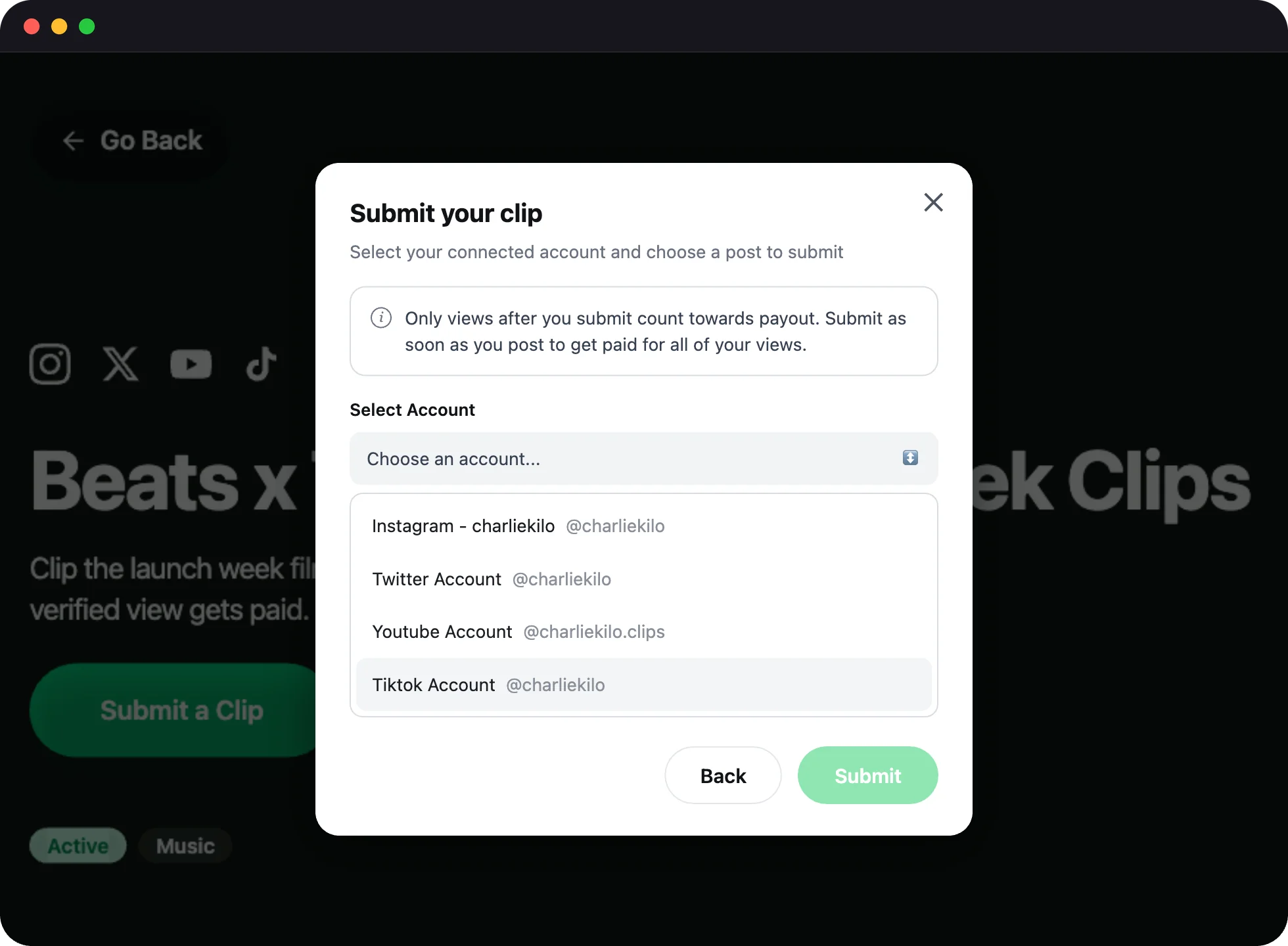 Submit-a-clip flow